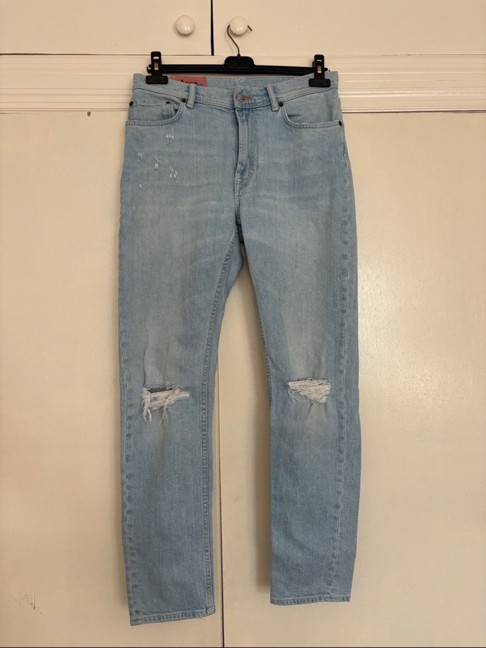 Acne Light Blue Skinny Jeans with Knee Rips